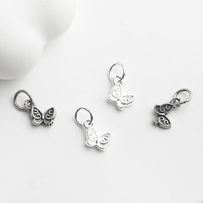 S925 Silver Butterfly Pendant Handwoven Rope Bracelet Necklace DIY Accessory