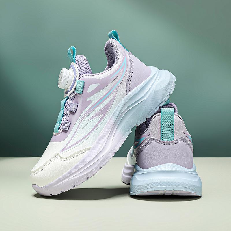 Classmate Sports Shoes 2025 New Children's Primary School Students Running Shoes Leather Surface Casual Rotating Button Girls Dad Shoes