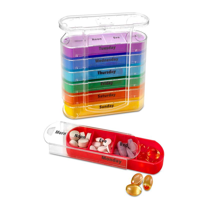 

28003 28 Girds PP Daily Pill Case 4 Times A Day 7 Day Seal Medicine Box Portable 7 Stackable Weekly Pill Organizer (No FDA,BPA Free) Type A