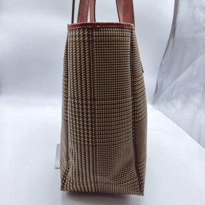POLO RALPH LAUREN Checkered Tote Bag PVC Leather Beige Brown Used Japan