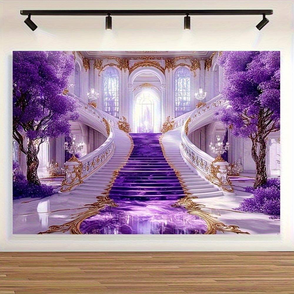 

1pc Elegant Tapestries Purple and Golden Grand Staircase Design Tapestry Easy to Hang Wall Hanging for Dorm Bedroom Living 74x94cm(29x37in)