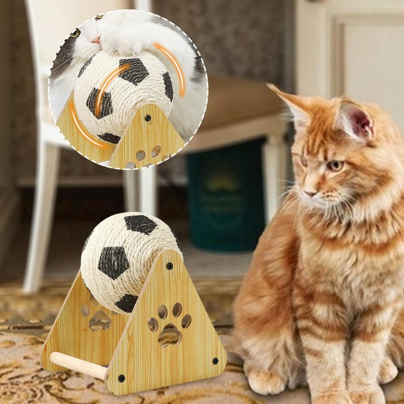 Cat Scratching Ball Interactive Cat Ball Toy With Wooden Base Spherical Nail File Scratcher Enrichment Exercise Soccer Pet
