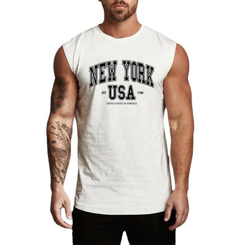 Summer Round Neck 3D USA New York Alphabet Printed Top Fashionable Casual Sleeveless Vest Men's T-shirts