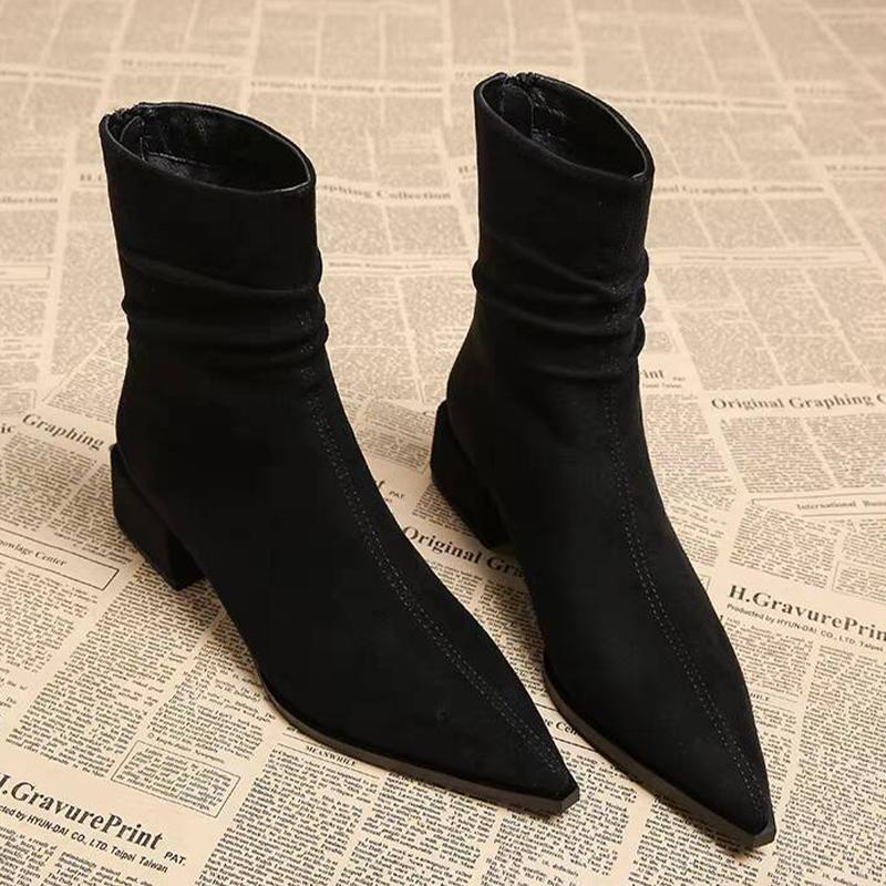 Ankle Boots for Women Mid Heels Fashion Shoes Pointed Toe Heeled  Fashion Pumps Gothic Boots New Elegant Suede Mujer Botas