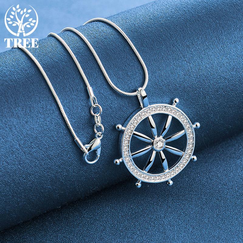 925 Sterling Silver AAA Zircon Round Pendant Necklace Jewelry