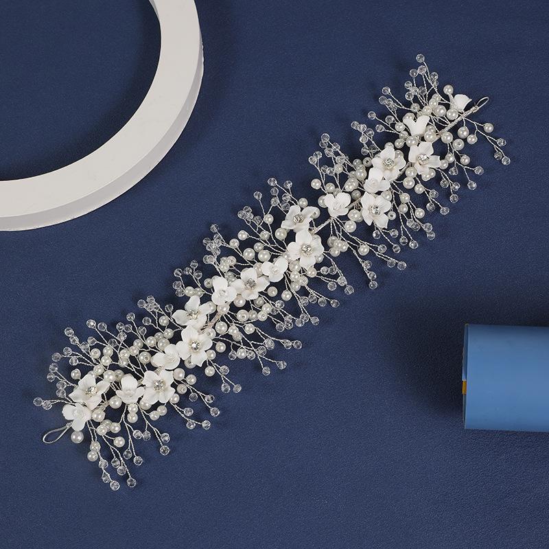 Lily Long Hair Band: European & American Style Crystal Handwoven Bridal Headband, Wedding Dress Accessory.