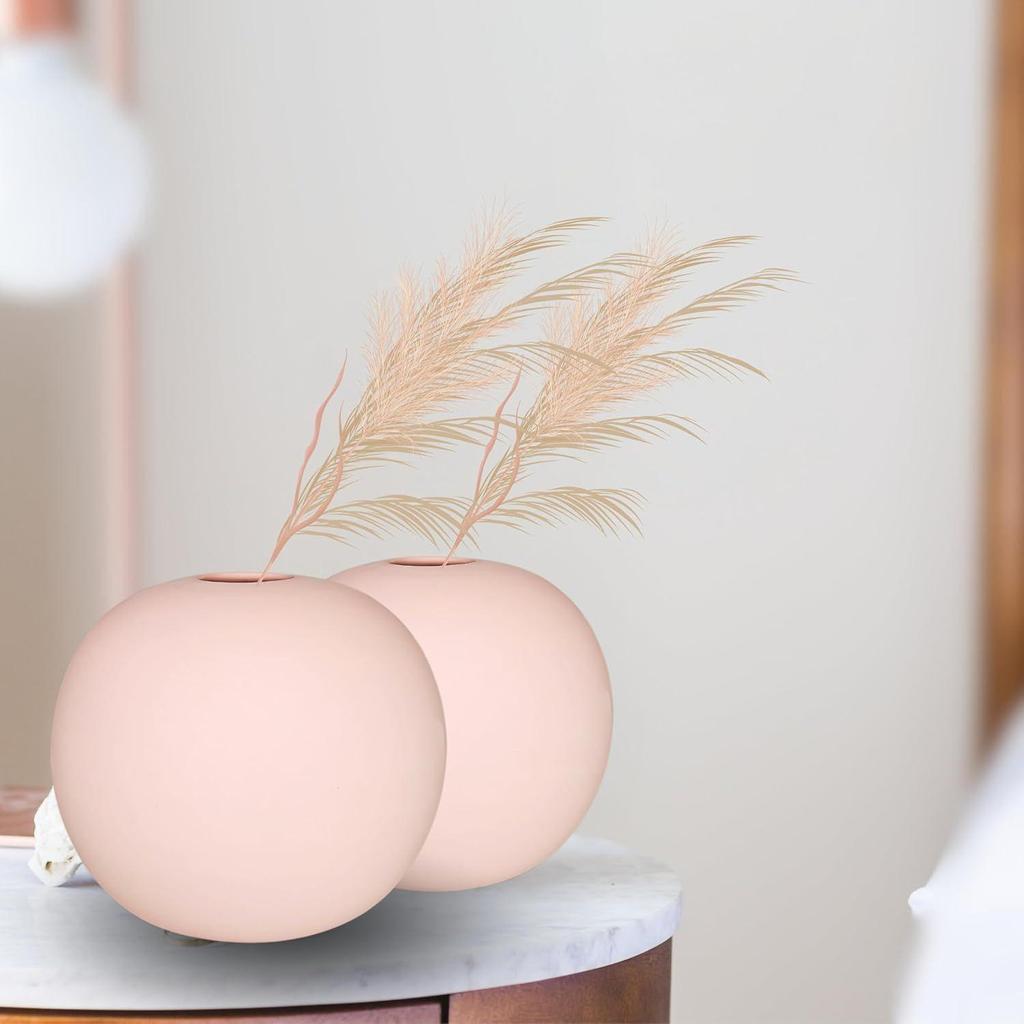 New Ceramic 'Pink Round Vase' 4 Inch - Set of 2 | Decorative Round Vase for Dried Flowers and Pampas Grass | Vases for Home Decor New