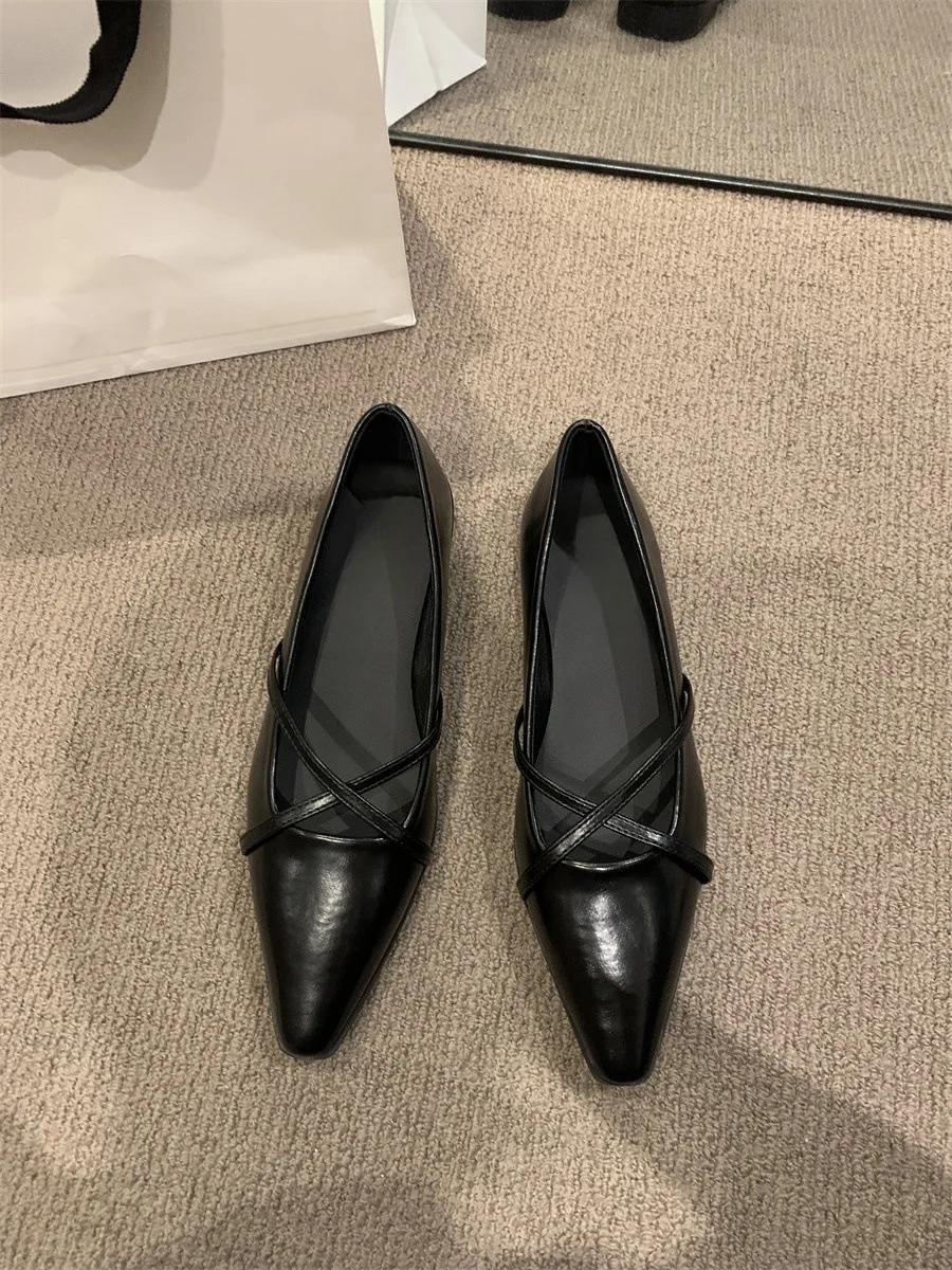 

Fashion Fashion Cross Strap Women Mary Jane Shoes New 2025 Autumn Pointed Toe Dress Flat Shoe Ladies Red Soft Sole Ballet Shoes Zapatos 39 чёрный