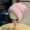 New Cute Cat Ears Plus Velvet Knitted Hat for Women in Autumn and Winter Thickened and Warm Ear Protecting Lei Feng Hat Showing Face Small Woolen Hat