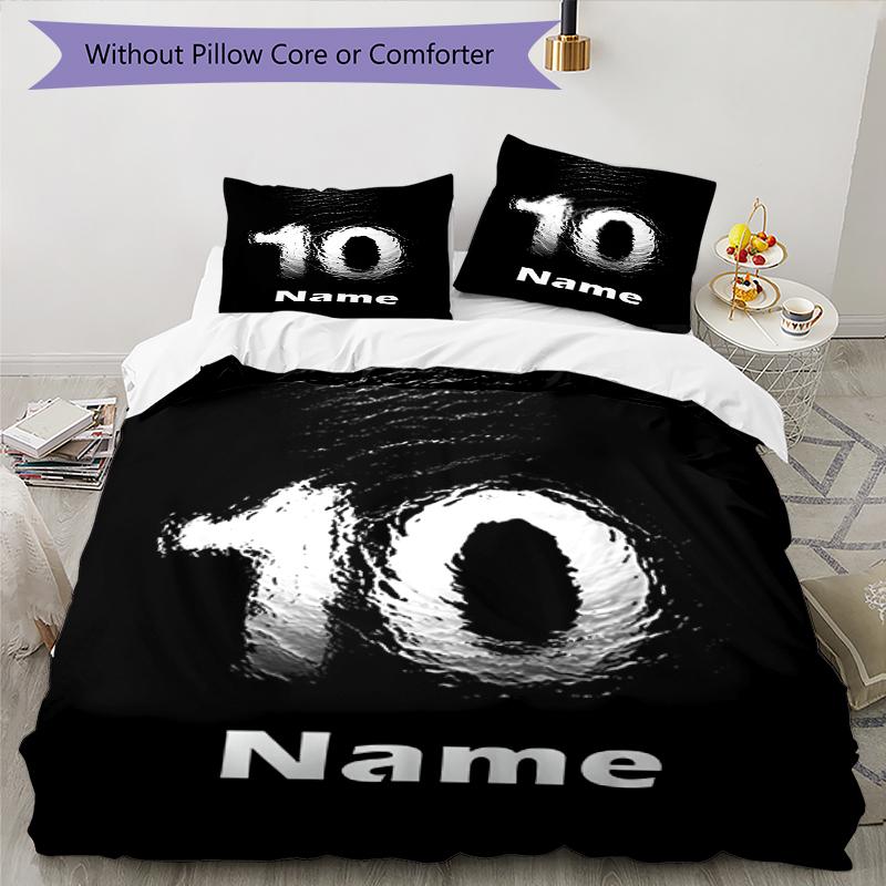 3pcs Custom Name 10 Bedding Set Duvet Cover Closure Includes 1 Duvet Cover & 2 Pillowcases, Soft and Comfortable for All Seasons.