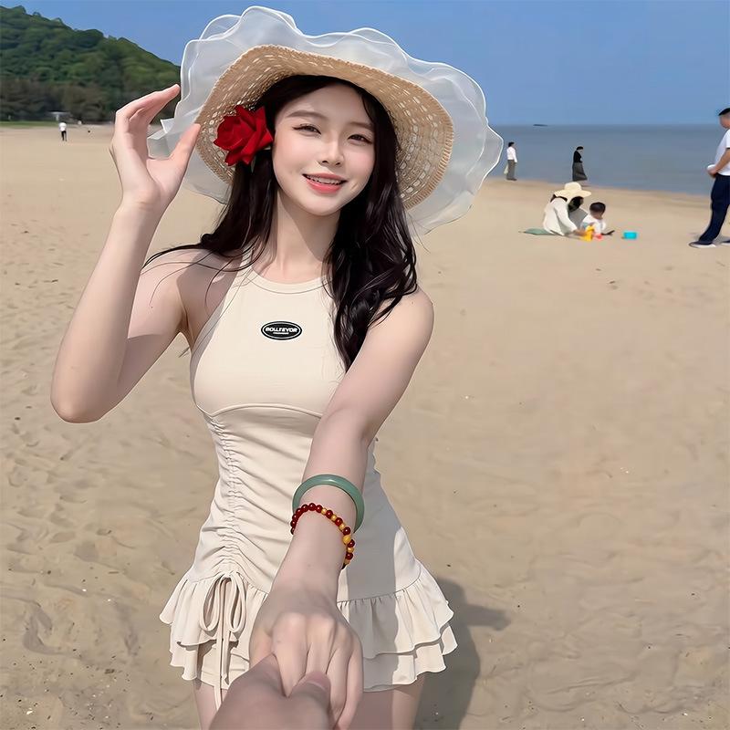 1011 new summer dress swimsuit summer white seaside vacation small red dress hot spring one-piece swimsuit women