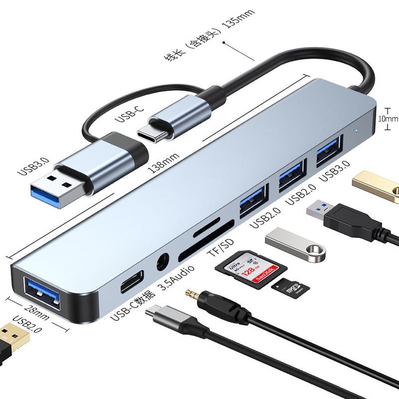 USB 3.0 Dual-Head 8-in-1 Typ-C Kartenleser & Erweiterungsdock für Laptops