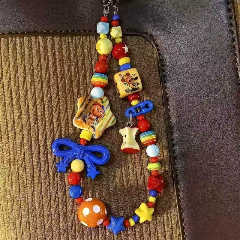 Cartoon Phone Lanyard Y2K Beaded Phone Chain Wristband For Ccd Camera Phone Pendant Hanging Rope