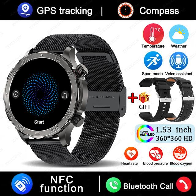 2025 New Bluetooth Call Smart Watch Men For Huawei AMOLED HD Large Screen Heart Rate NFC IP68 Waterproof GPS Sports Smart Watch