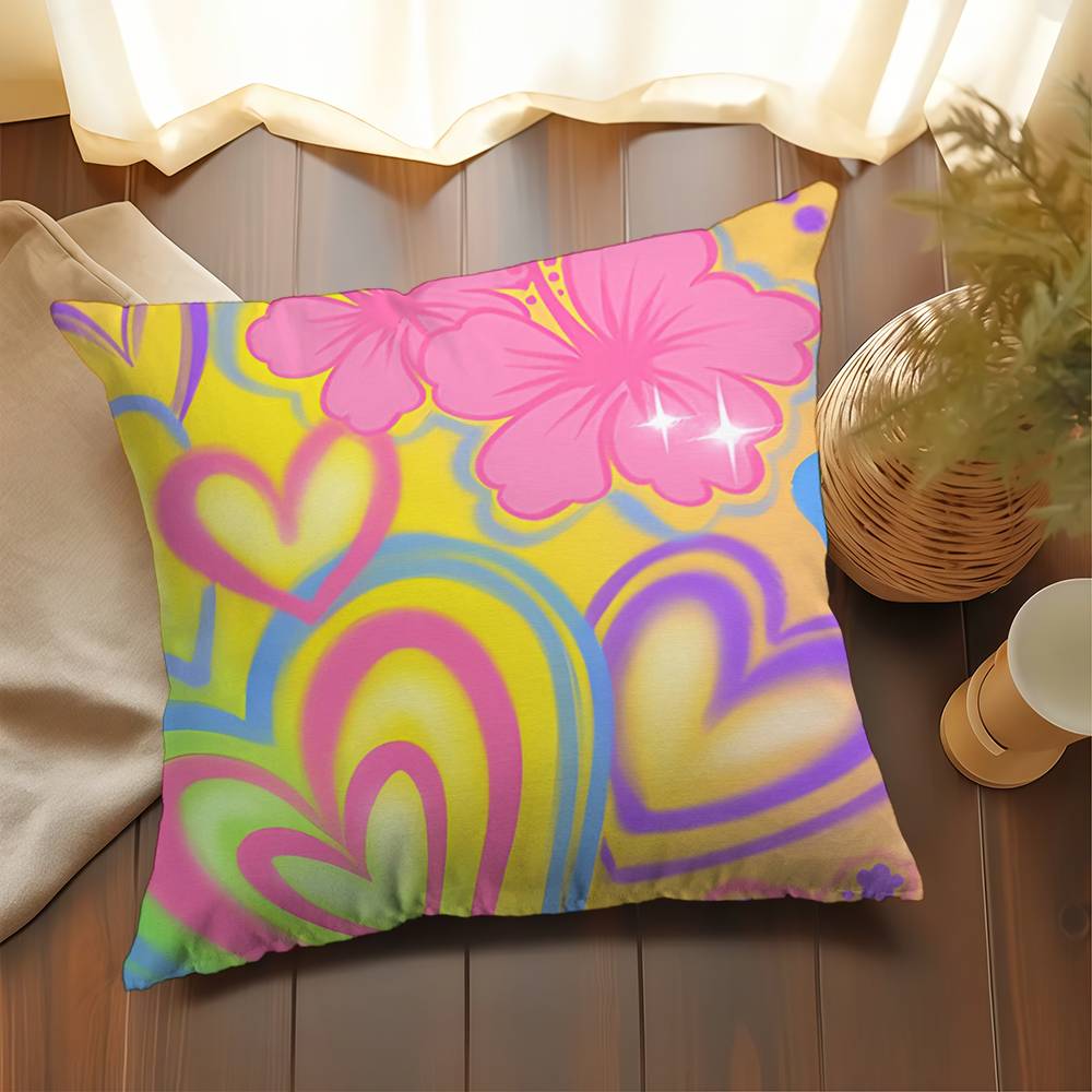 Airbrushed Hearts Y2K Indie Kid Pillow Cushion Cover Pillowcase Living Room Sofa Home Decor