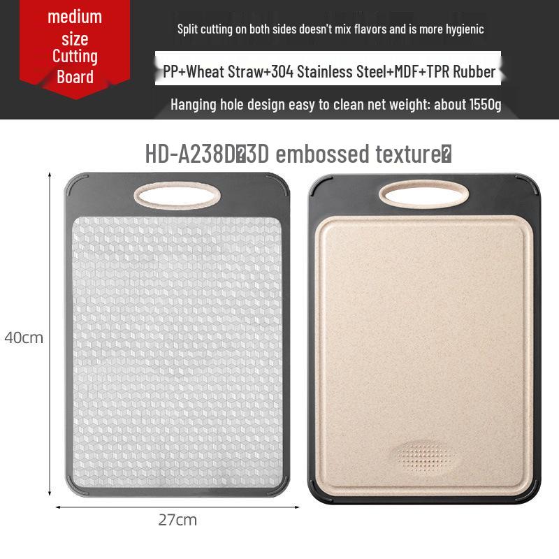 Dual-Sided Titanium & Stainless Steel Cutting Board with Wheat Straw 304