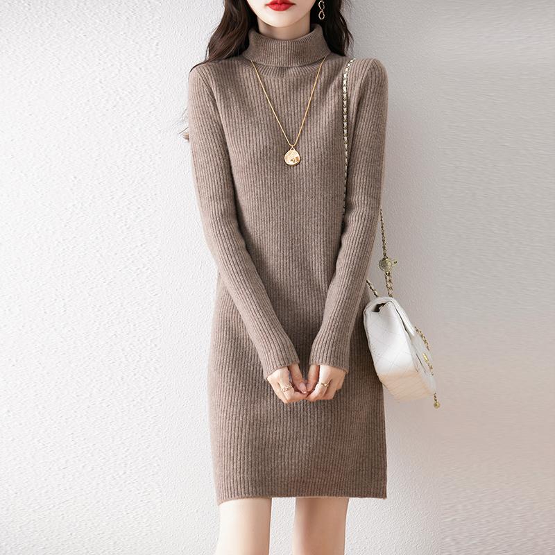 Women Sweater Dress 100% Wool MODERN NEW SAGA Turtleneck Knit Long Pullover Winter Jumpers Wool Long Dress Female