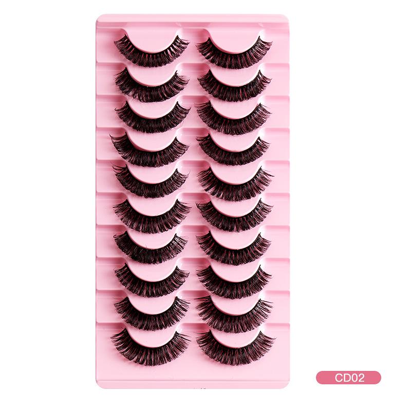 10 Pairs Of False Eyelashes, Large Curls, Natural Chemical Fiber Curls, Thick And Natural Eyelashes