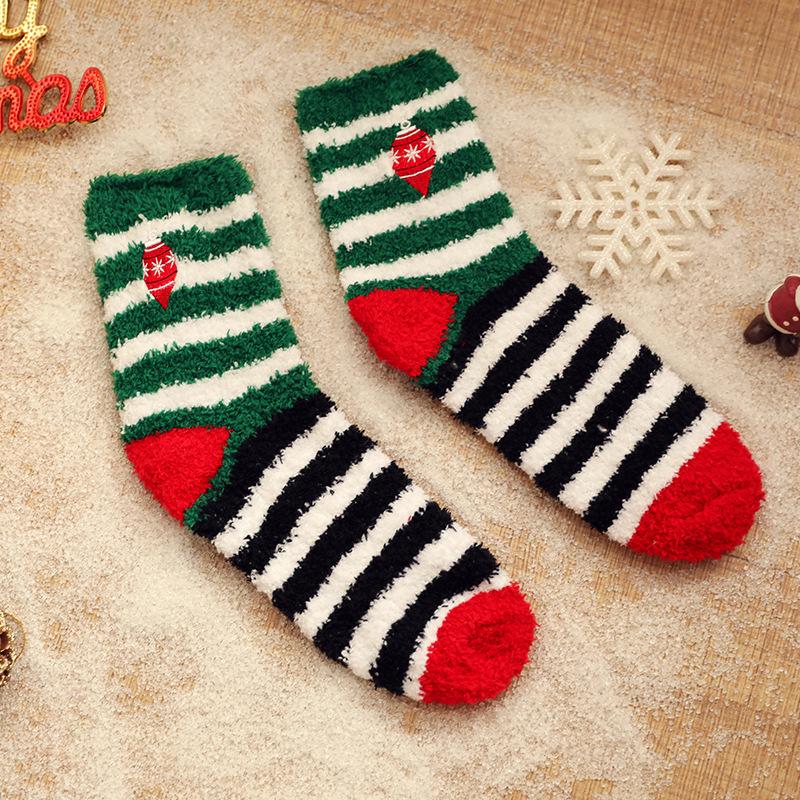 

Женские носки до середины икры из кораллового флиса - Утолщенные, полубархатные, для дома и пола, зимние, в осенне-рождественском стиле One Size