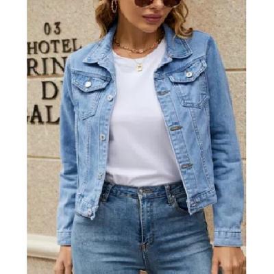 Women's Fashion Trend Lapel Pocket Single Breasted Short Denim Jacket Jacket