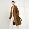 100% Pure Cashmere Water Ripple Double-Faced Wool Coat with Belt - Women's Outerwear