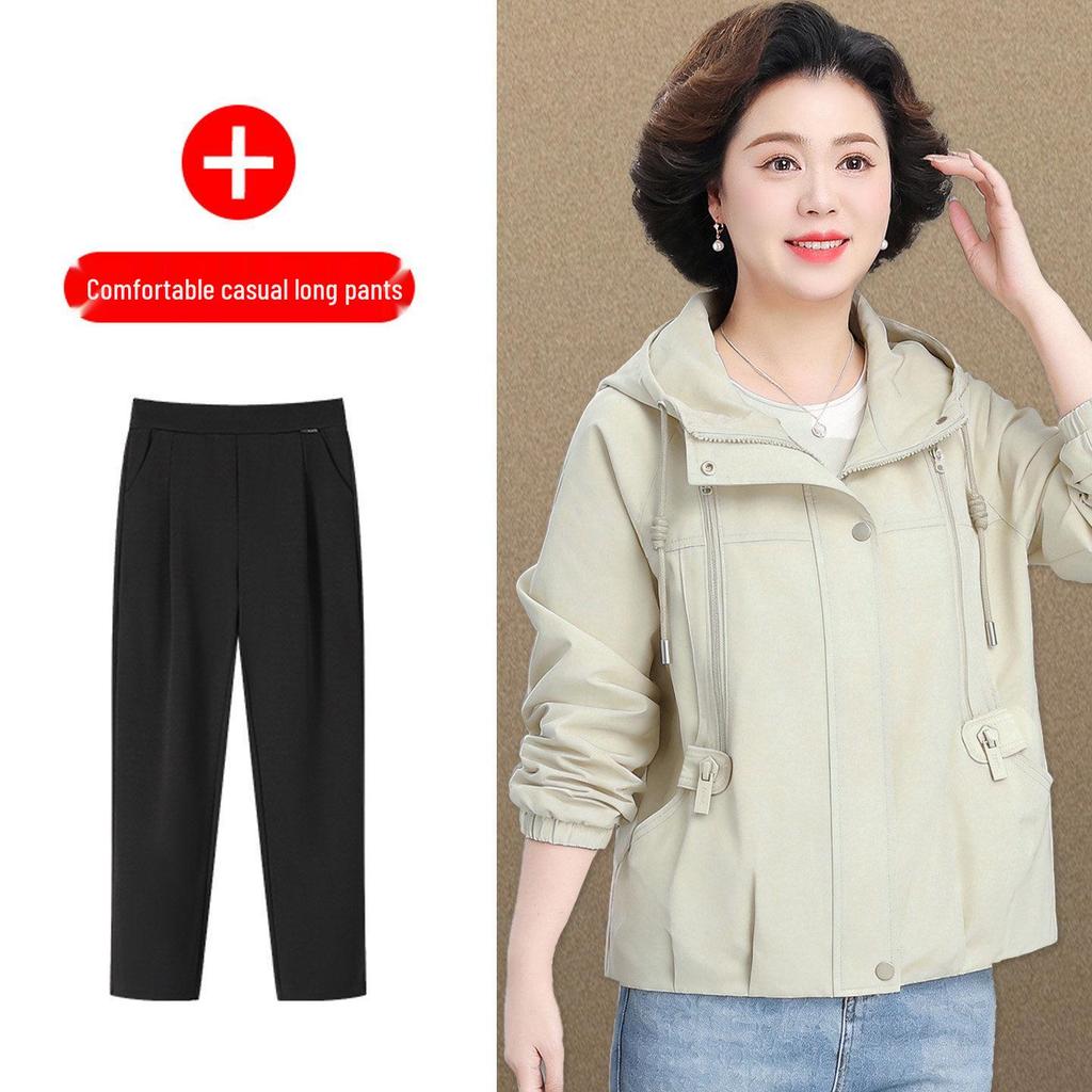 Elegant Short Windbreaker for Mid-Aged Women - Stylish Spring/Autumn Casual Outerwear