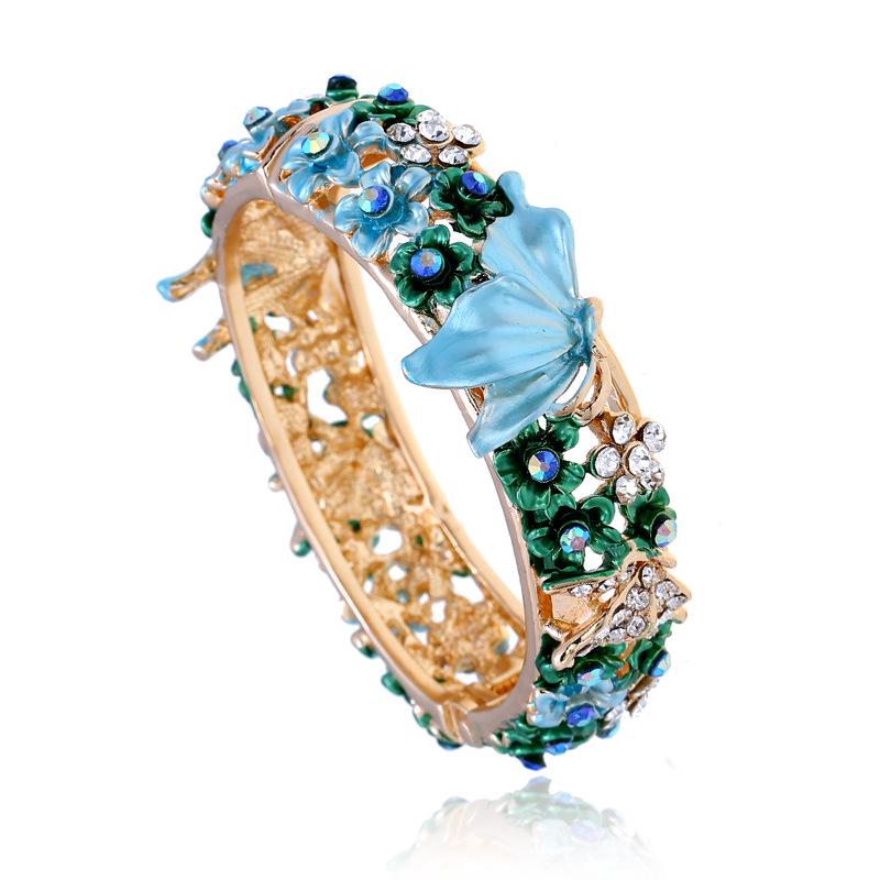 Brățară deschisă cu diamant, stil etnic, pictată cu fluture și flori de dragoste, accesoriu de modă pentru femei