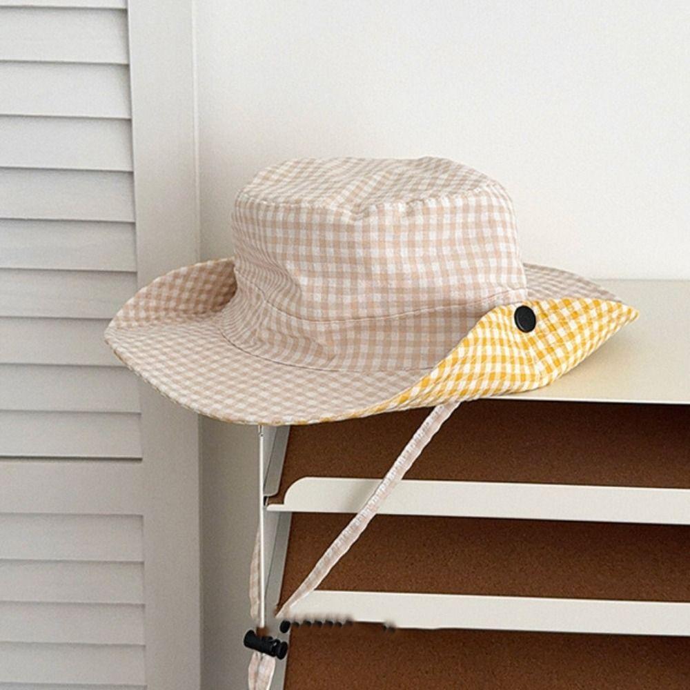 Double Sided Boys Girls Bucket Cap Lattice Baby Sun Hat Soft Children Fisherman Hat  Boy/Girls