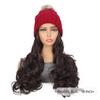 Red Hat Wig for Women Knitted Warm Wavy Curly Long Hat Wig Synthetic Natural Fake Hair