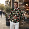 Men's Crewneck Long Sleeve Ribbed Knit Pullover Sweater with Christmas Print for Winter