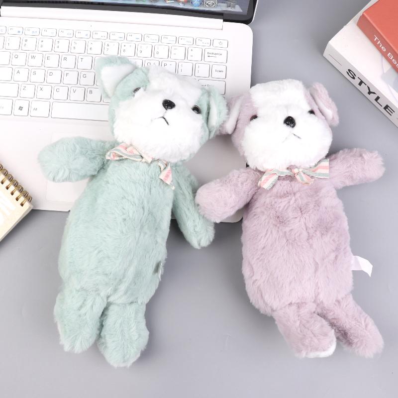 Niedlicher Tier-Stifthalter mit Reißverschluss 3D Hunde-Design Plüsch Teddy-Hund Mäppchen Schreibwarentasche für Schulanfang Geschenke für Kinder