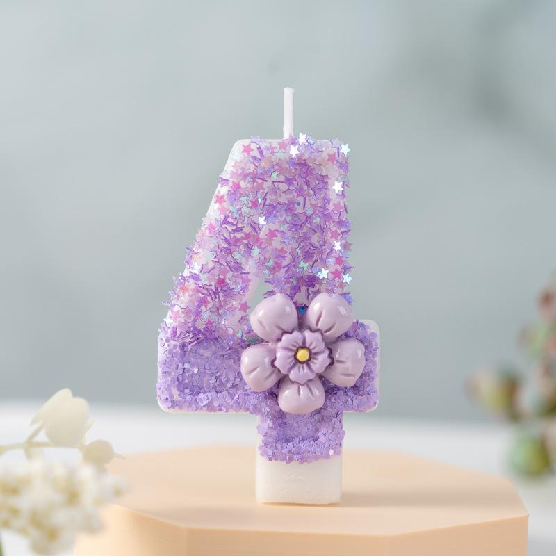 Purple Flowers Creative Numbers Birthday Candles First Year Cake Party Decoration