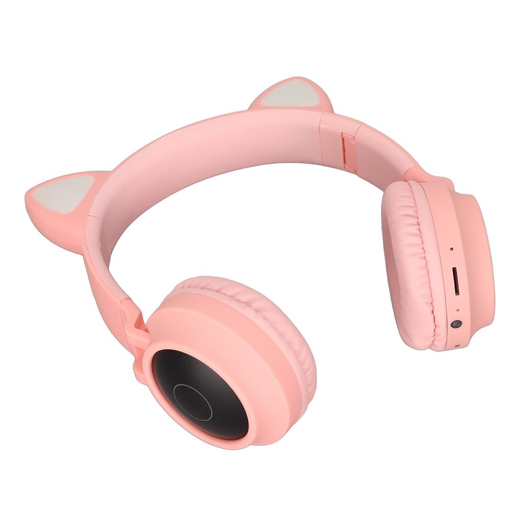 Cat Ear Gaming Headphones Deep Bass LED Light Foldable Cute Cat Ear Headset with Soft Earmuffs