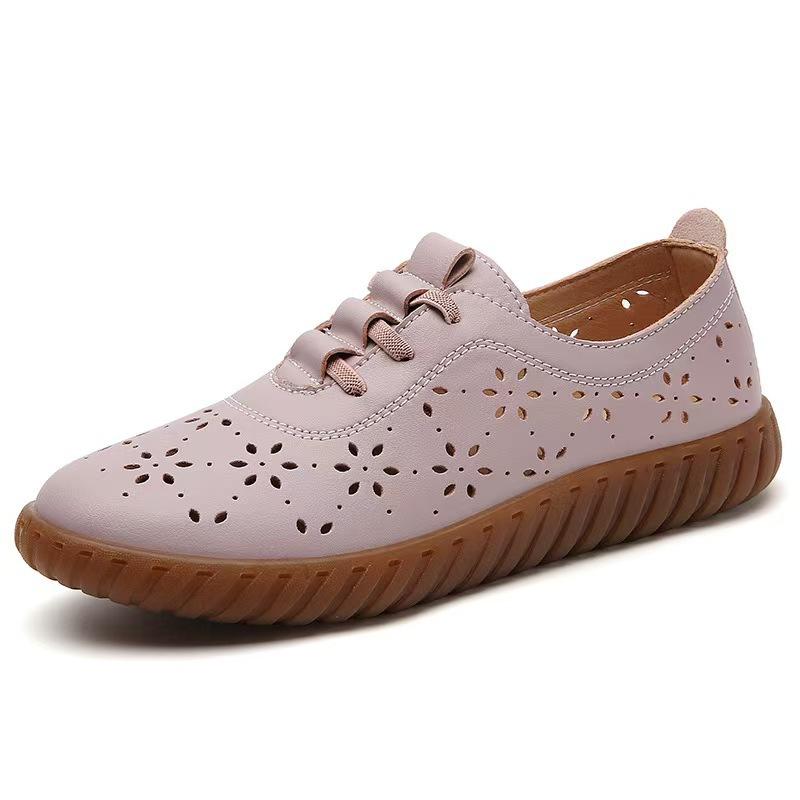 Soft Leather Beef Tendon Soft Sole Doudou Shoes Middle-aged and Elderly Flat Shoes Single Shoes Women's One-pedal Hollow Hole Shoes Lazy Shoes