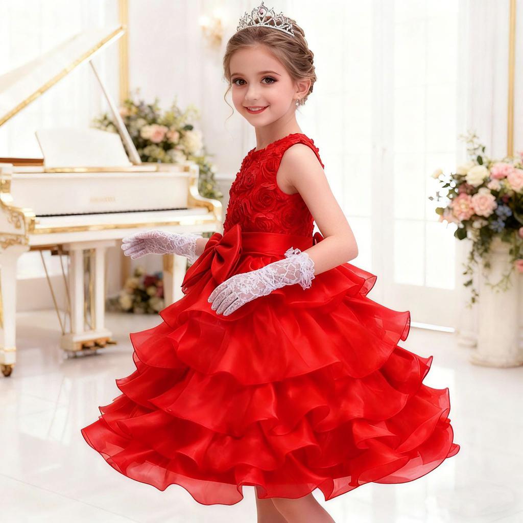 Children's Wedding Dress Big Children's Dress Girl's Flower Girl Rose Princess Dress in Stock