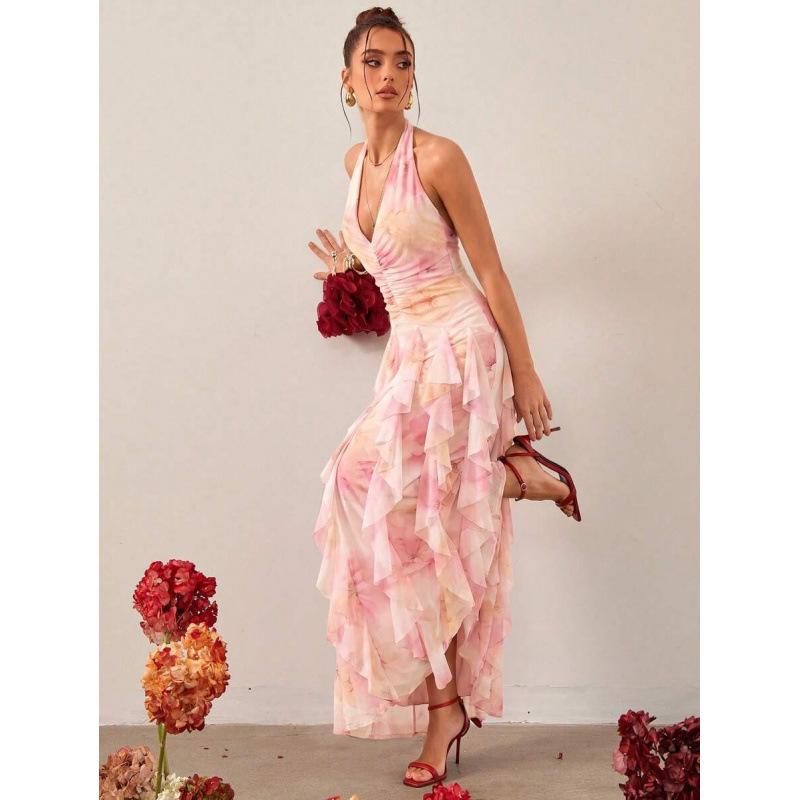 Europe, America 2026 summer new temperament ruffle edge polka dot elegant beach vacation dress