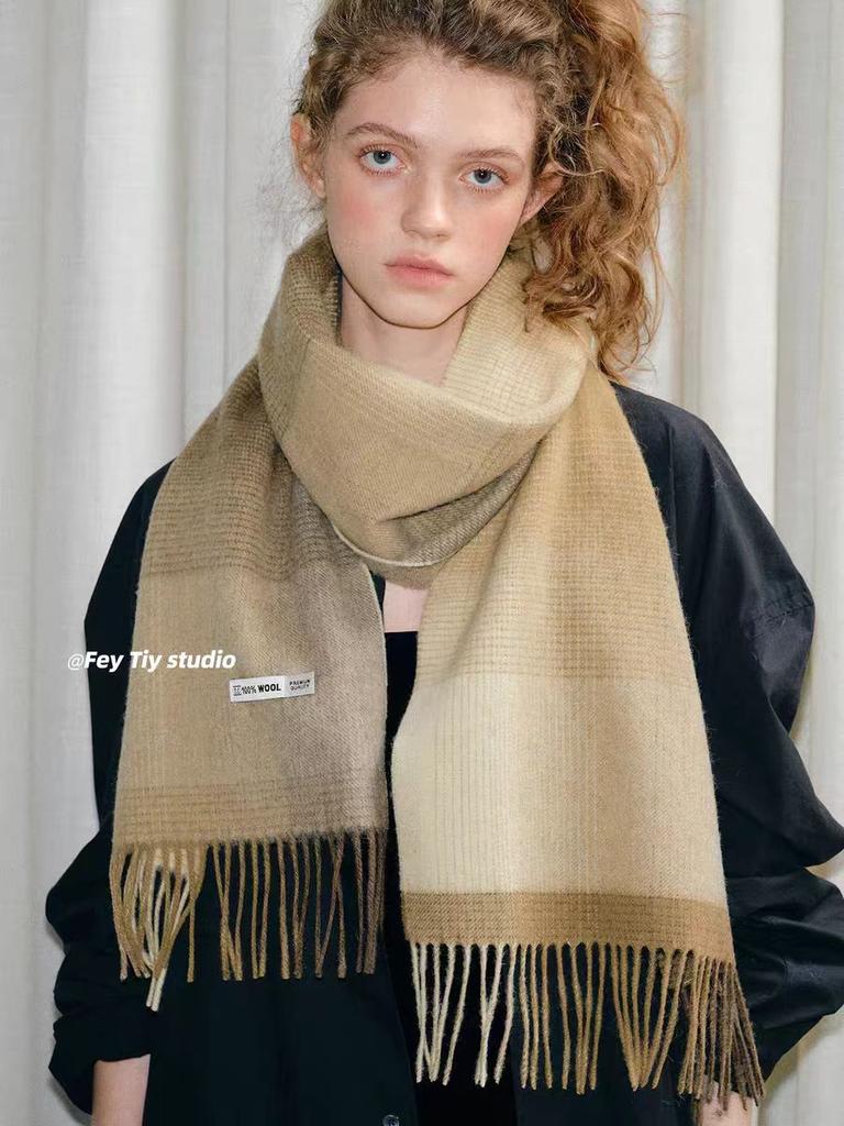Checkerboard Grain Scarf Female Winter Warm Pure Wool Cashmere Shawl Couple Accessory Premium Sense Windproof Scarf For Women