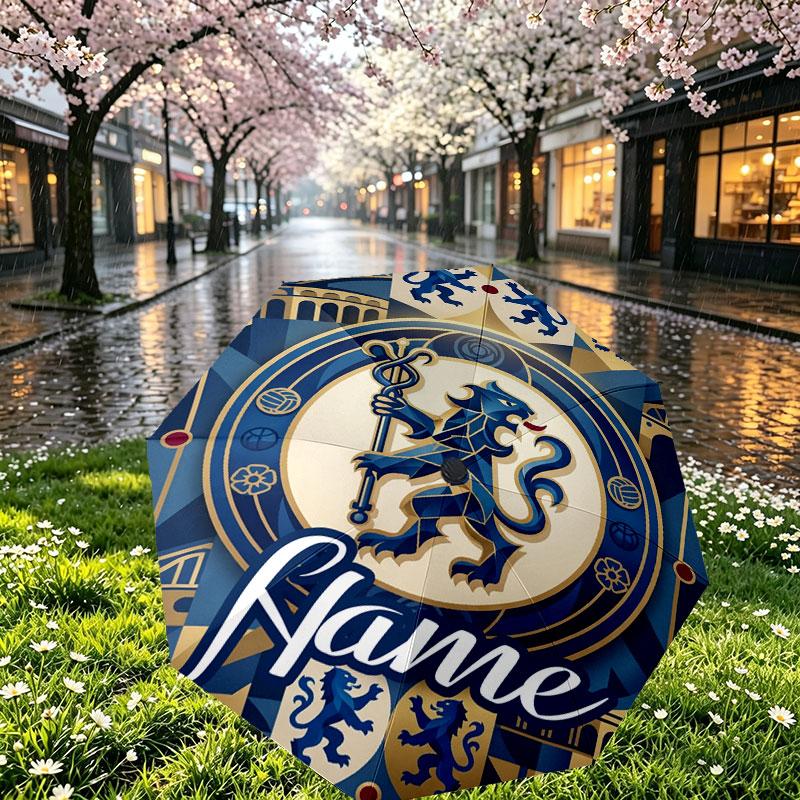 Custom Name Personalized Chelsea Football Club Print Umbrella, Auto Open Close, 8‑Rib Sturdy Frame, Commute Camping Hiking Use, Birthday Gift