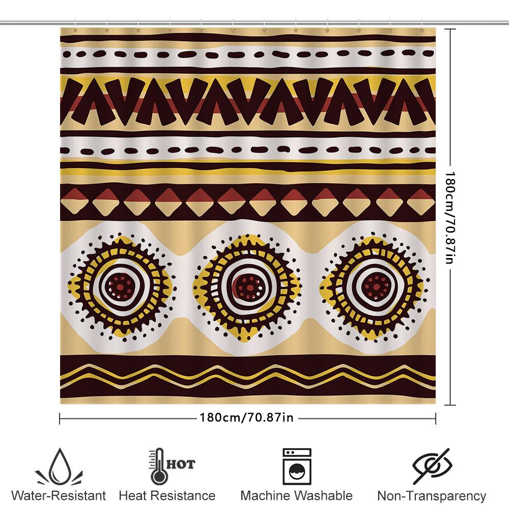 Decorative Shower Curtain With African Print Design Modern Bath Rug Decoration, Rustic Decor, Dark Beige Color, Polyester Fabric