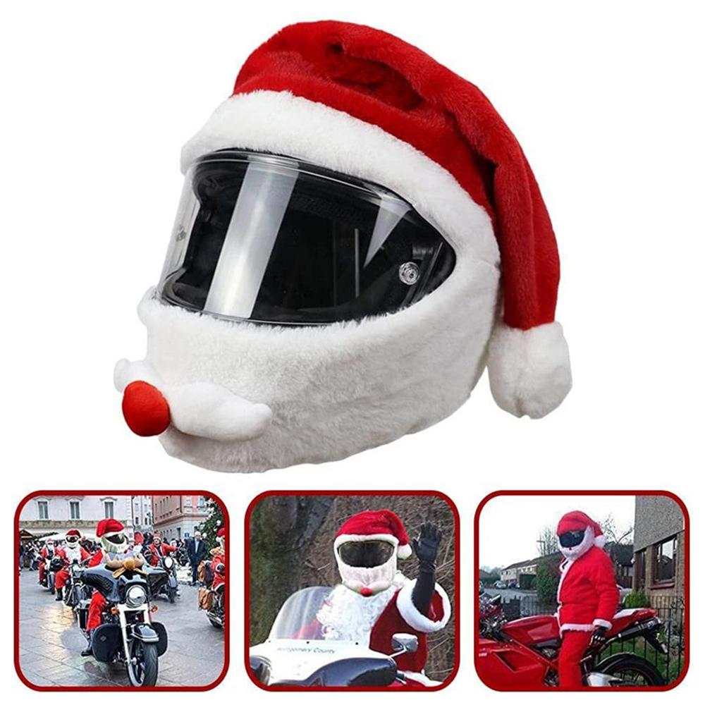 Casque de Moto Chapeau de Noël Extérieur Drôle Père Noël Housse Peluche pour Casque de Moto