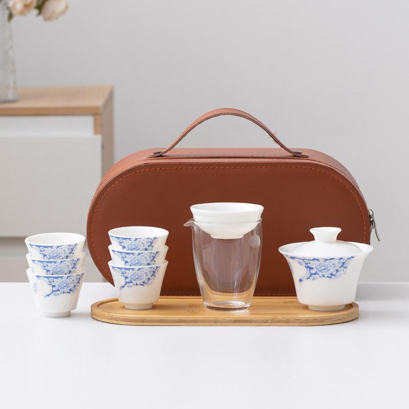 White Suet Jade Porcelain Travel Tea Set Business Company Mid-Autumn Festival Gifts