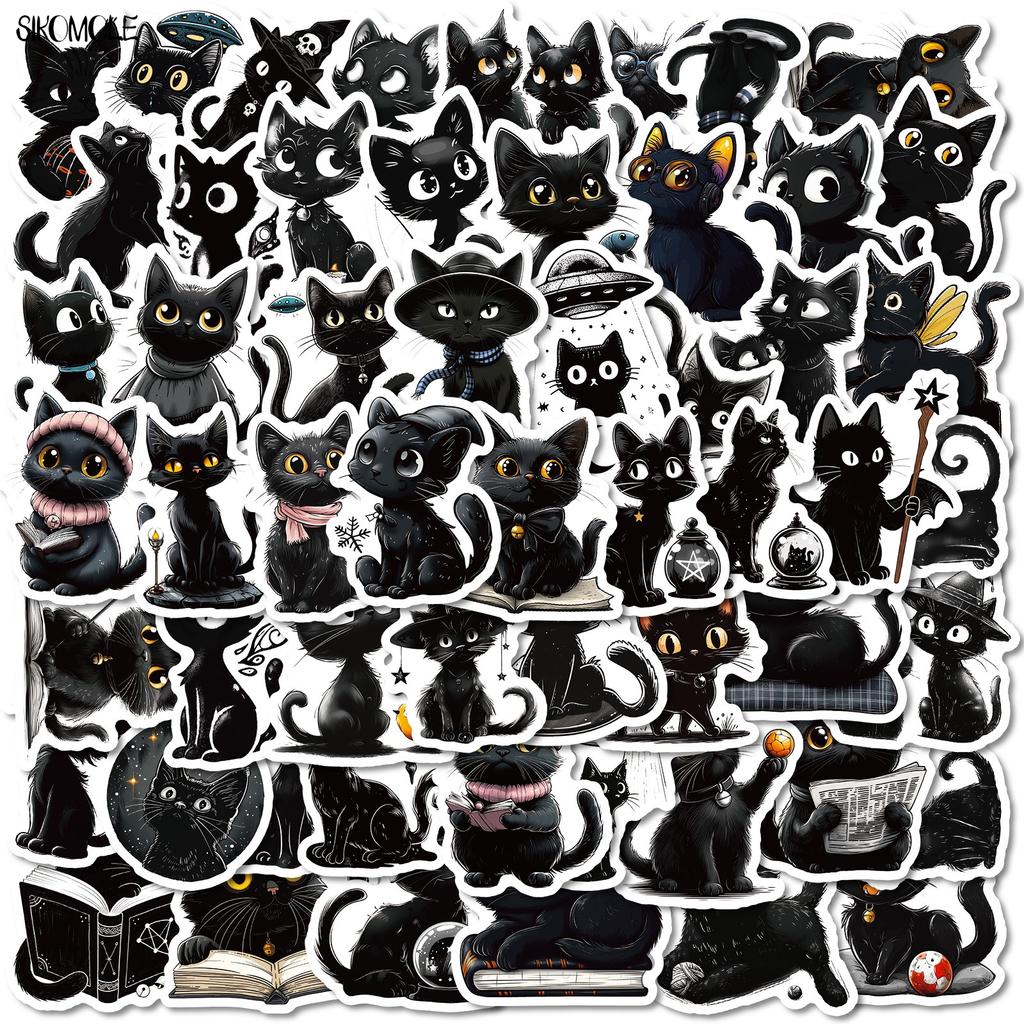 103056PCS Cartoon Black Cat Stickers Aesthetic Animals DIY Scrapbook Laptop Stationary Suitcase Car Decal Graffiti Sticker Toy