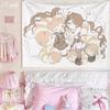 Line Art Style Anime Tapestry Kawaii Cat Ear Angel Girls Wall Hanging Aesthetic Hand Drawn Decor Ins Style Bedroom Background