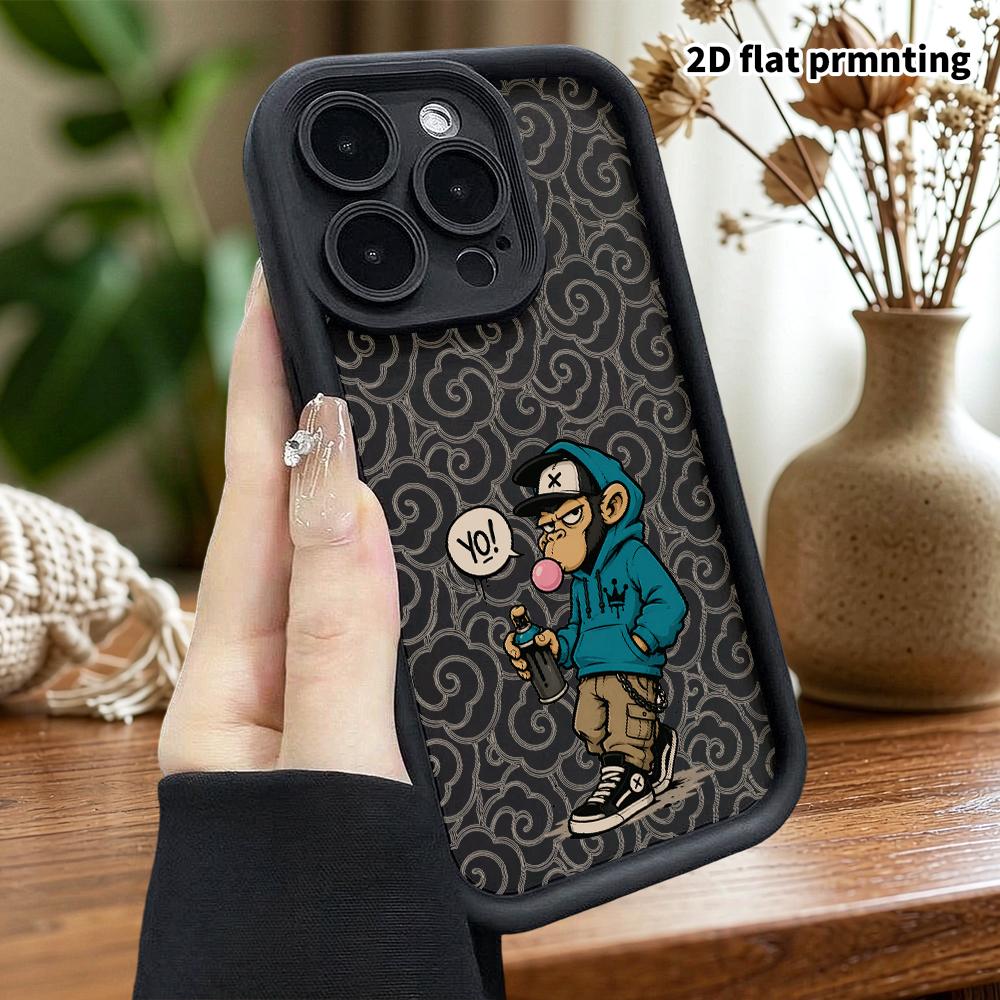 Carcasa de telefono: Diseño plano 2D adecuado para funda de protección contra golpes para iPhone 18 17 16 15 14 13 Pro, mono grafitero, regalos de Navidad y Halloween