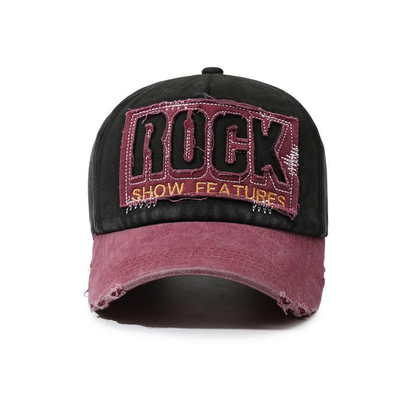 Embroidery Rock Hat Men'S Washed Cotton Splicing Baseball Cap Retro Retro Hip Hop Cap Women