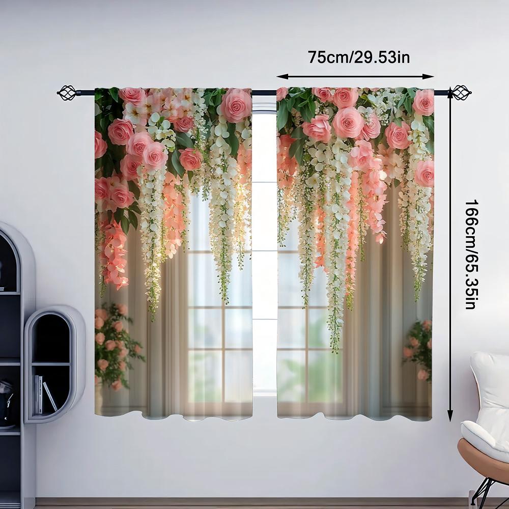 2pc    Drapes Pink Flowers Delivery1 Blackout  Polyester Birthday Party Applies to Office decoration