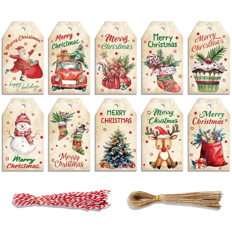 Frohe Weihnachten Retro Kraftpapier Anhänger Weihnachtsmann Schneemann Glocke Anhänger Dekoration Hängeschild Festliche Atmosphäre Dekoration