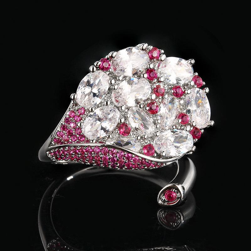 Jewelry Ring European and American High Fashion Full Diamond Sea Blue Red Treasure Inlaid Zircon Opening Women's Light Luxury