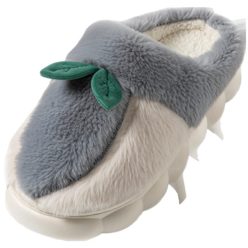 Home plush cotton slippers autumn and winter indoor soft bottom non-slip plush warm couple strawberry leaf cotton mop