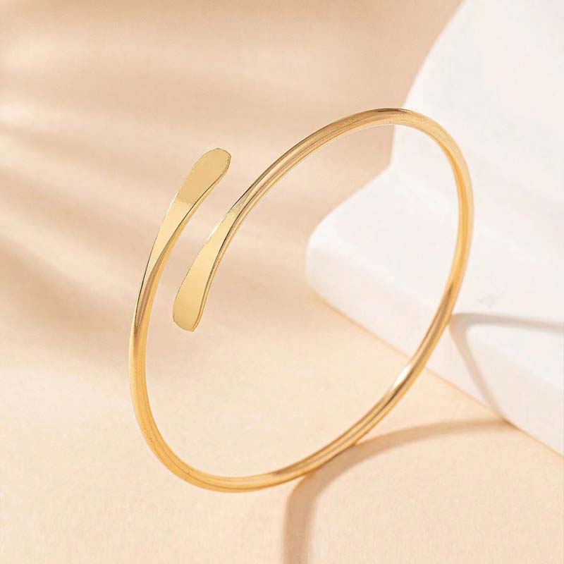 Punk Gold Color Flatten Cuff Open BraceletsFor Women Men Fashion Creative Adjustable Armlet Bangle Bracelet Jewelry Accessories